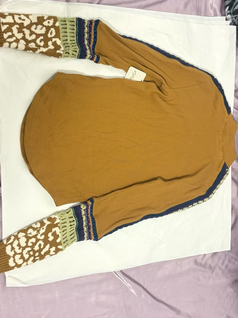 NWT Free People Switch It Up Crochet Knit Sleeve Thermal Waffle Top M
